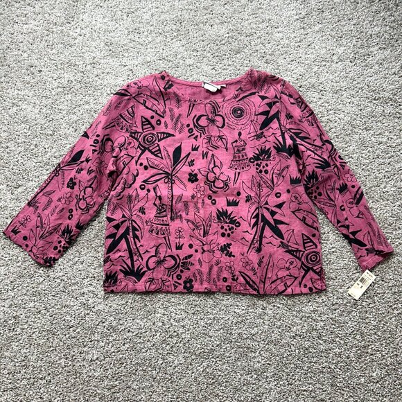 Hot Cotton By Marc Ware Womens S Pink & Black Graphic Print 100% Linen Top - Picture 9 of 9